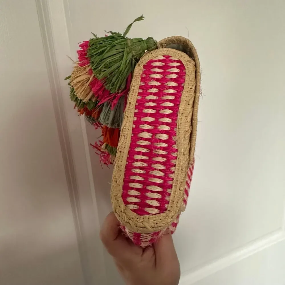 Mar Y Sol Colorful Straw Raffia Clutch Resort Fiesta Euro Summer Going Out Bag